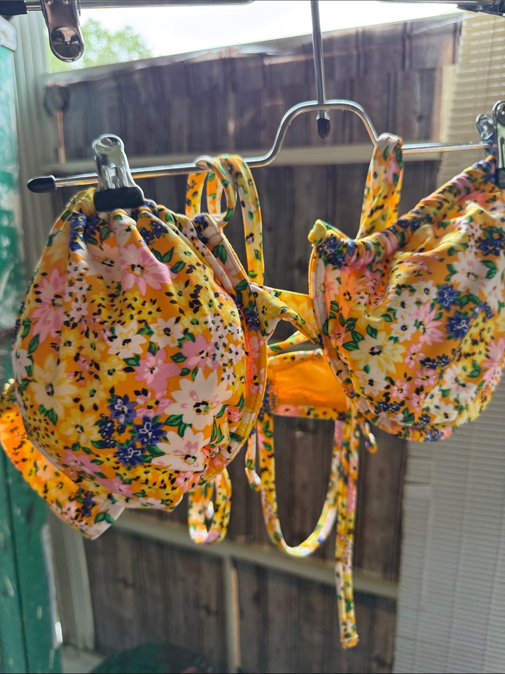 Floral Yellow Tie-Back Bikini Top - Women Swim Bikinis
